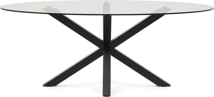 Kave Home Argo ovale glazen tafel met stalen poten in zwarte afwerking Ø 200 100 cm