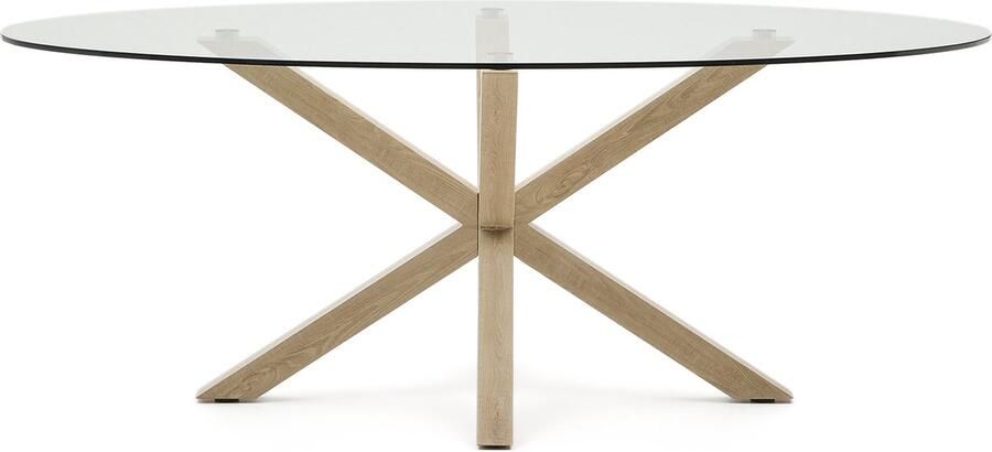 Kave Home Argo ovale glazen tafel met stalen poten met houteffect Ø 200 x 100 cm