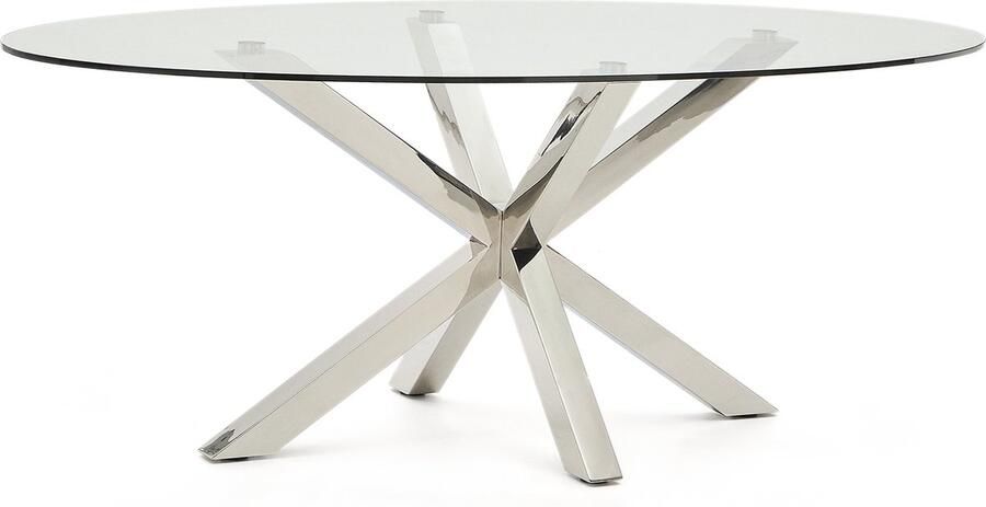 Kave Home Argo ovale tafel in matzwart glas en roestvrijstalen poten Ø 200 x 100 cm - Foto 2