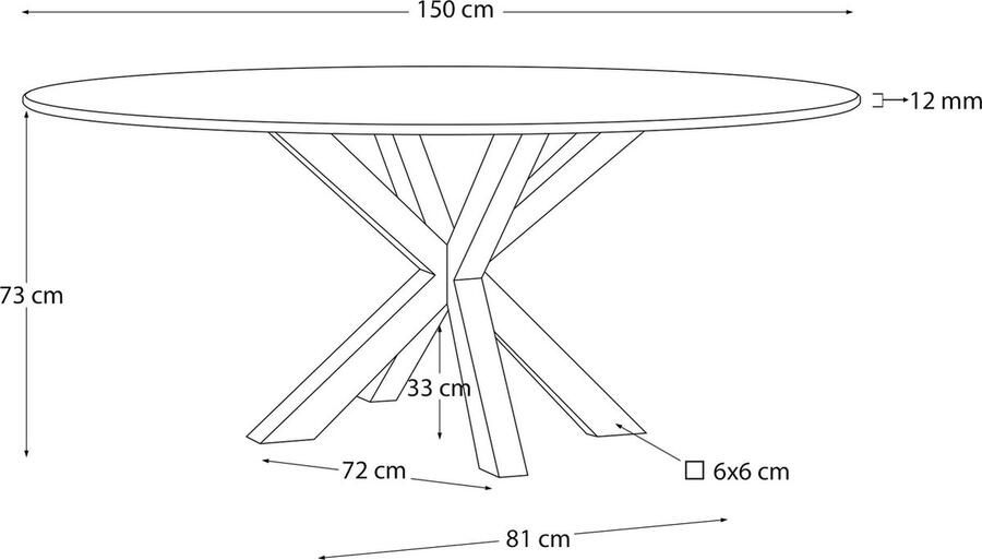 Kave Home Argo ronde tafel in matzwart glas en stalen poten met houteffect Ø 150 cm