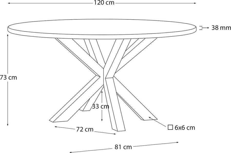 Kave Home Argo ronde tafel van massief acaciahout en stalen poten met houteffect Ø 120 cm