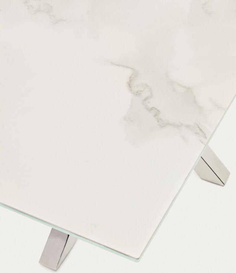 Kave Home Argo tafel afgewerkt in Kalos wit porselein en roestvrijstalen poten 160 x 90 cm