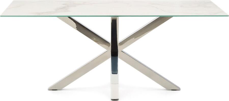 Kave Home Argo tafel afgewerkt in porselein Iron Moss en roestvrijstalen poten 200 x 100 cm