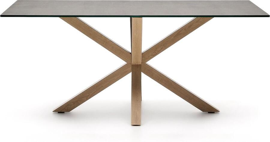 Kave Home Argo tafel afgewerkt in porselein Iron Moss en stalen poten met houteffect 180 x 100 cm