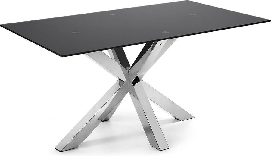 Kave Home Argo tafel in matzwart glas en met roestvrijstalen poten 180 x 100 cm