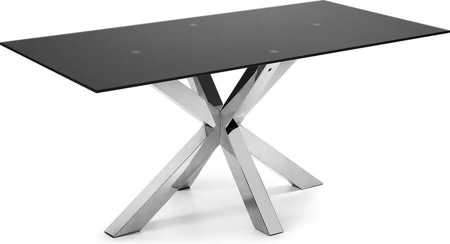 Kave Home Argo tafel met glas in zwart en stalen poten 200 x 100 cm