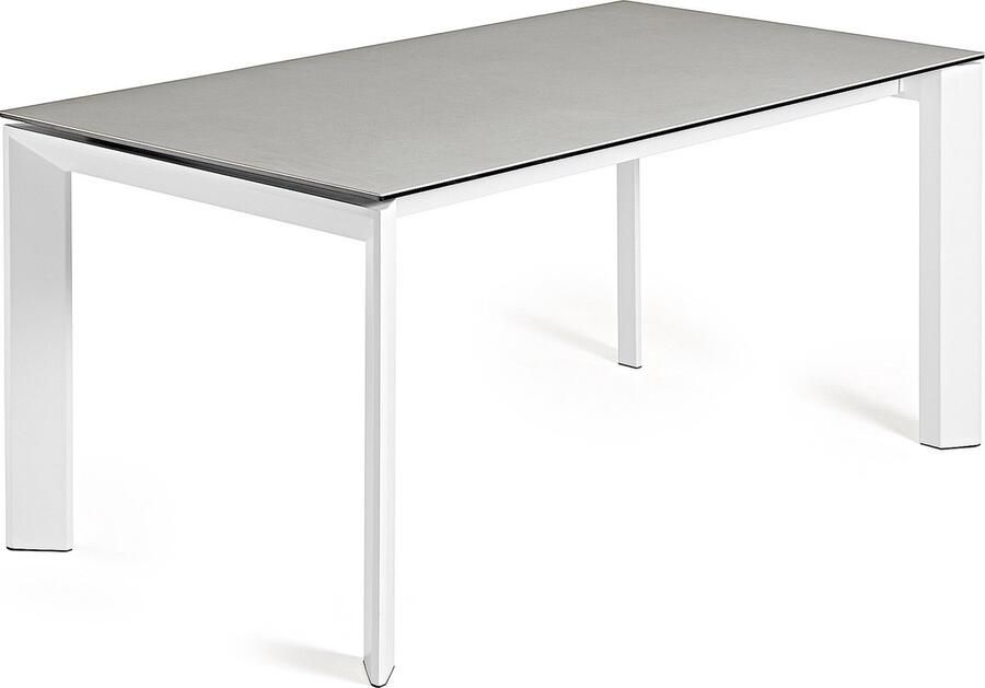 Kave Home Axis uitschuifbare tafel 140 (200) cm porselein afwerking Hydra-draad wit benen