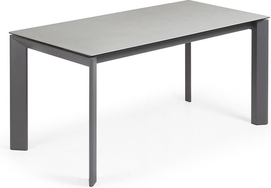Kave Home Axis uitschuifbare tafel 160 (220) cm porselein afwerking Hydra-draad antraciet benen
