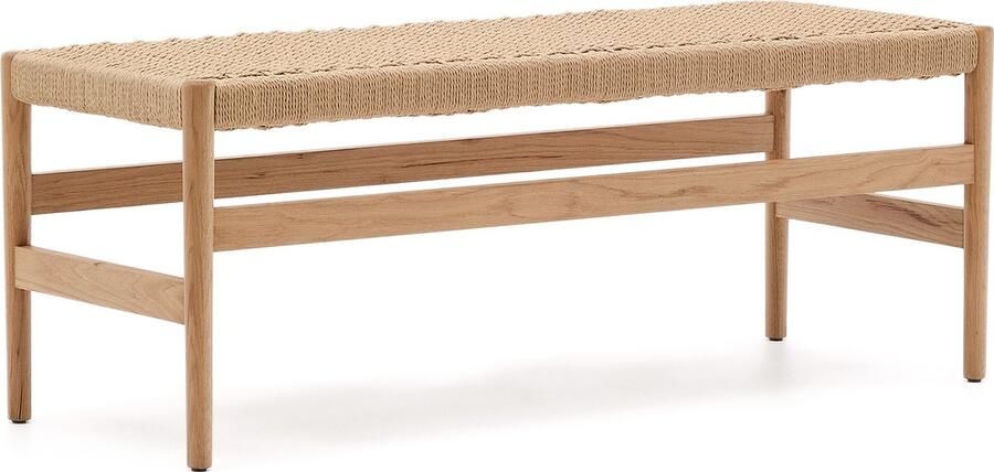 Kave Home Bankje Zaide van FSC 100% massief eikenhout met natuurlijke afwerking en zitting van touw