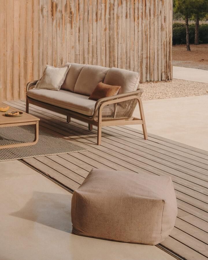 Kave Home Beige poef Vedell van 100% PET 60 x 60 cm