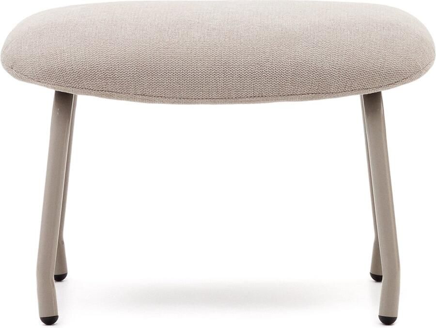 Kave Home Belina-voetenbankje van beige chenille met voetsteun en staal met witte afwerking