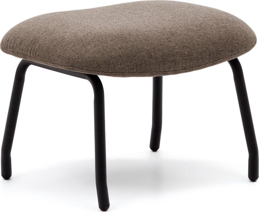 Kave Home Belina-voetenbankje van lichtbruine chenille en staal met zwarte afwerking - Foto 2