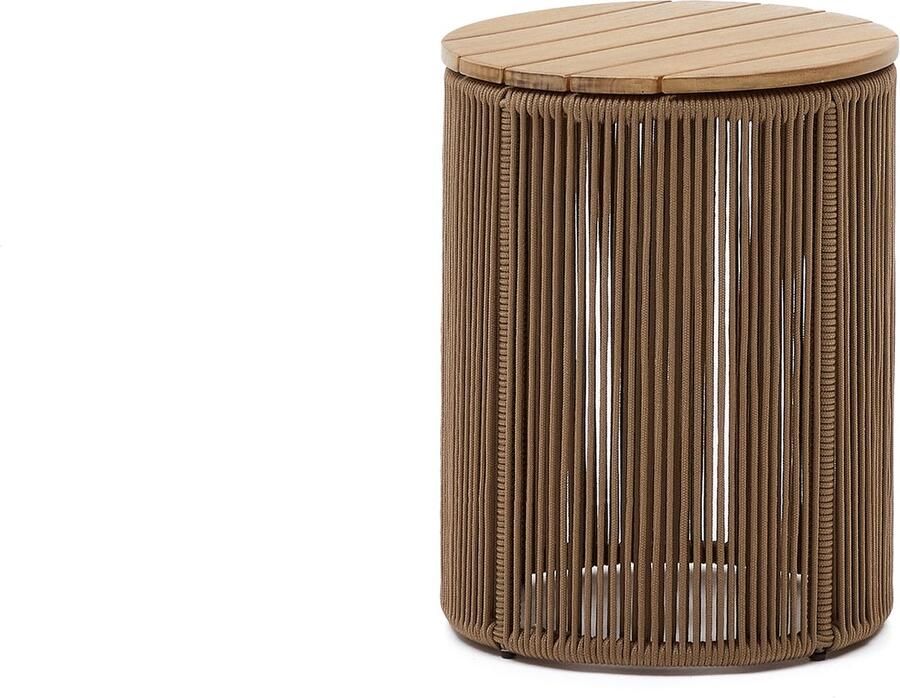 Kave Home Bijzettafel Dandara van staal beige touw en massief acaciahout Ø40 cm FSC 100%