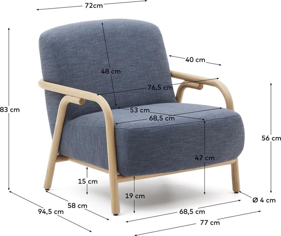 Kave Home Blauwe fauteuil Sylo van FSC 100% massief essenhout