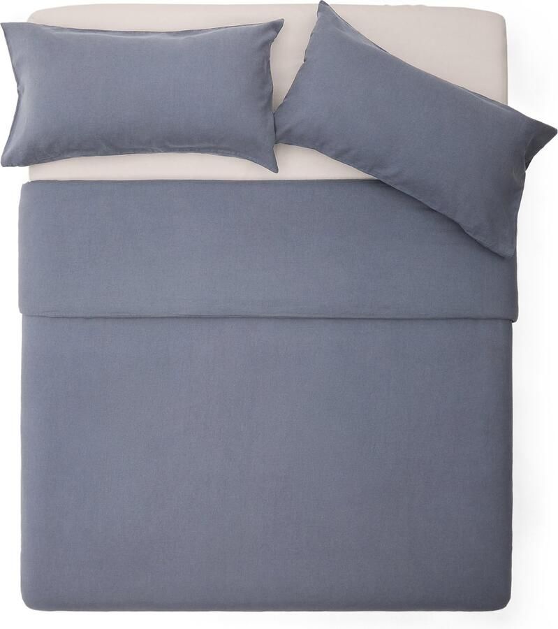 Kave Home Blauwe set dekbedovertrek en kussenslopen Simmel van katoen en linnen voor een bed van 90
