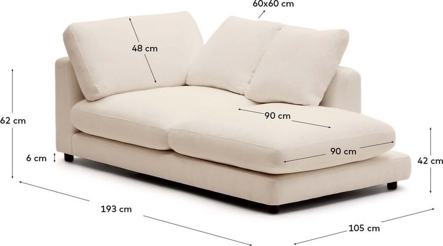 Kave Home Chaise longue Gala rechts beige 193 x 105 cm