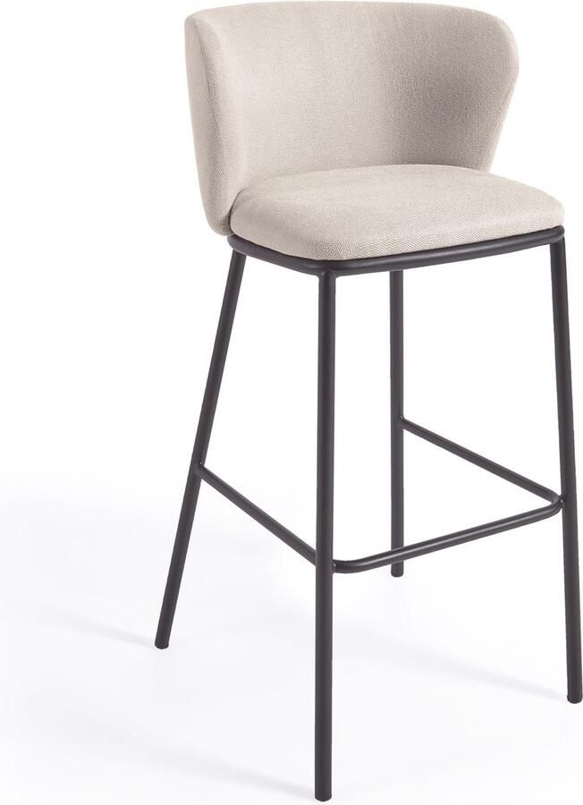 Kave Home Ciselia kruk beige chenille en staal in zwart hoogte 75 cm FSC Mix Credit