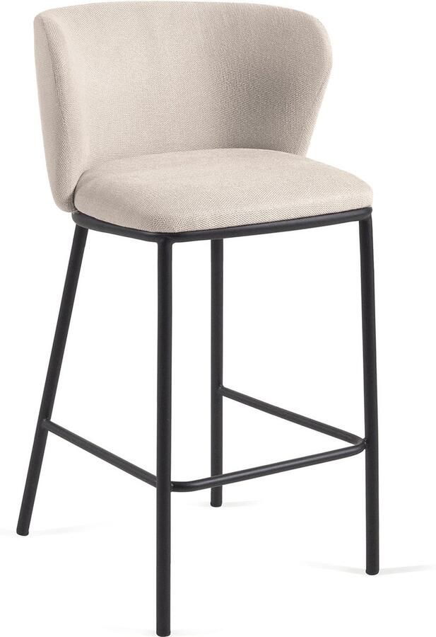 Kave Home Ciselia Kruk in beige chenille en stalen poten in zwart hoogte 65 cm FSC Mix Credit - Foto 2