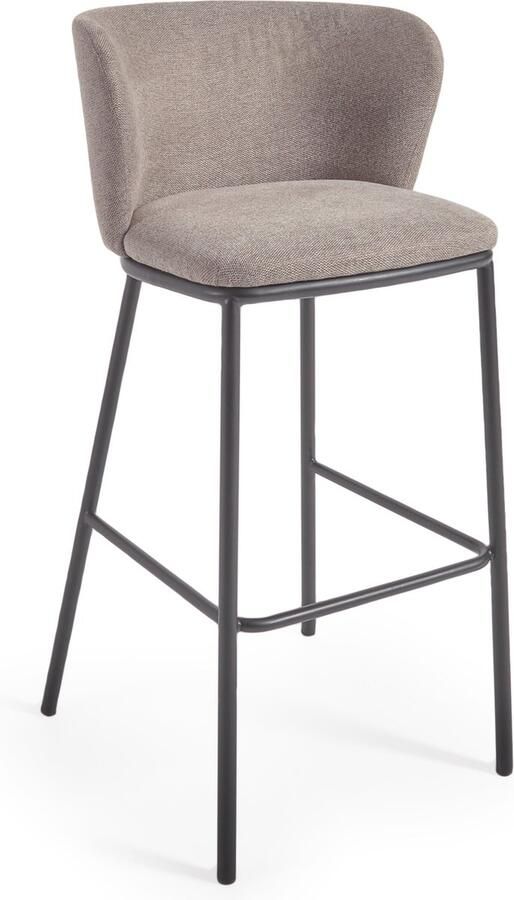 Kave Home Ciselia kruk in lichtbruin chenille en staal in zwart hoogte 75 cm FSC Mix Credit - Foto 2