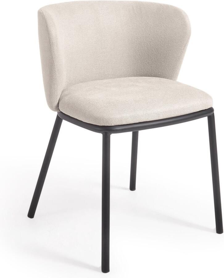 Kave Home Ciselia stoel in beige chenille en stalen poten met zwarte afwerking FSC Mix Credit - Foto 3