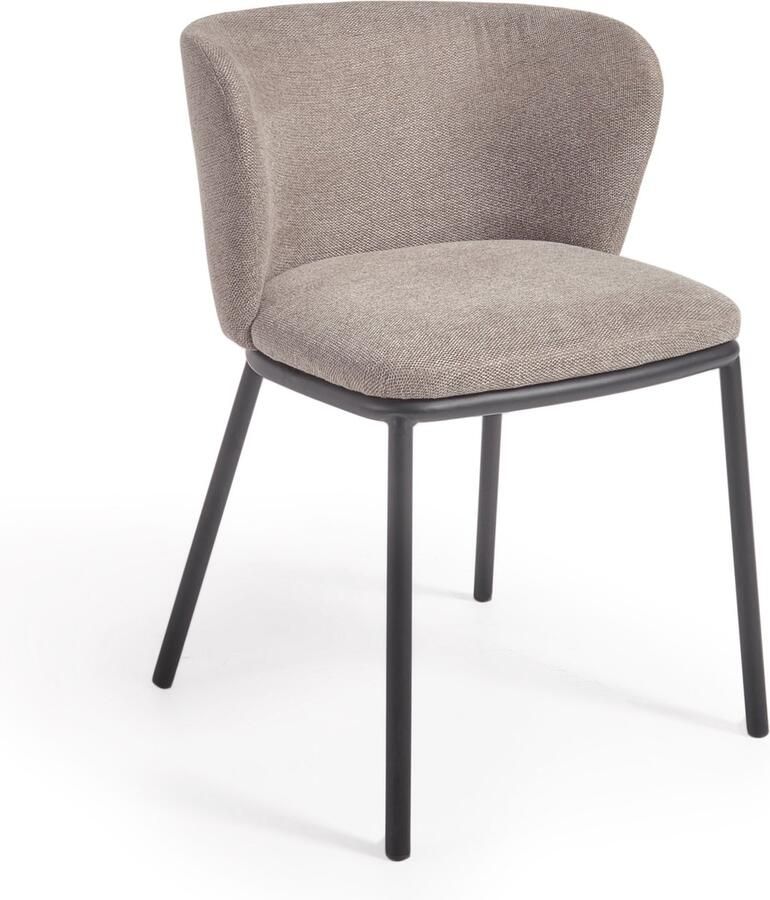 Kave Home Ciselia stoel in lichtbruine chenille en stalen poten met zwarte afwerking FSC Mix Credit - Foto 3
