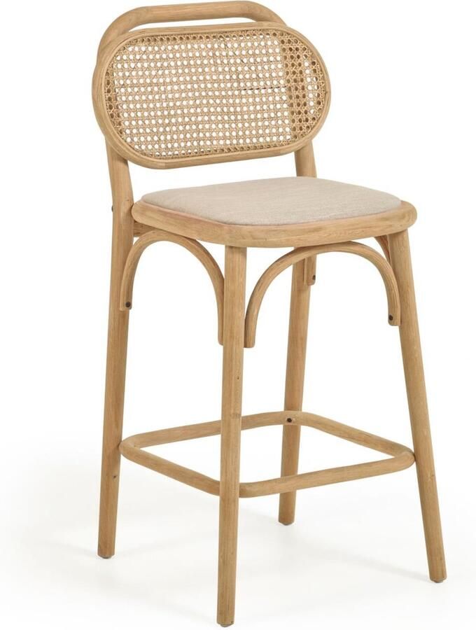 Kave Home Doriane 65 cm height solid oak stool with natural finish and upholstered seat FSC Mix Cred - Foto 2