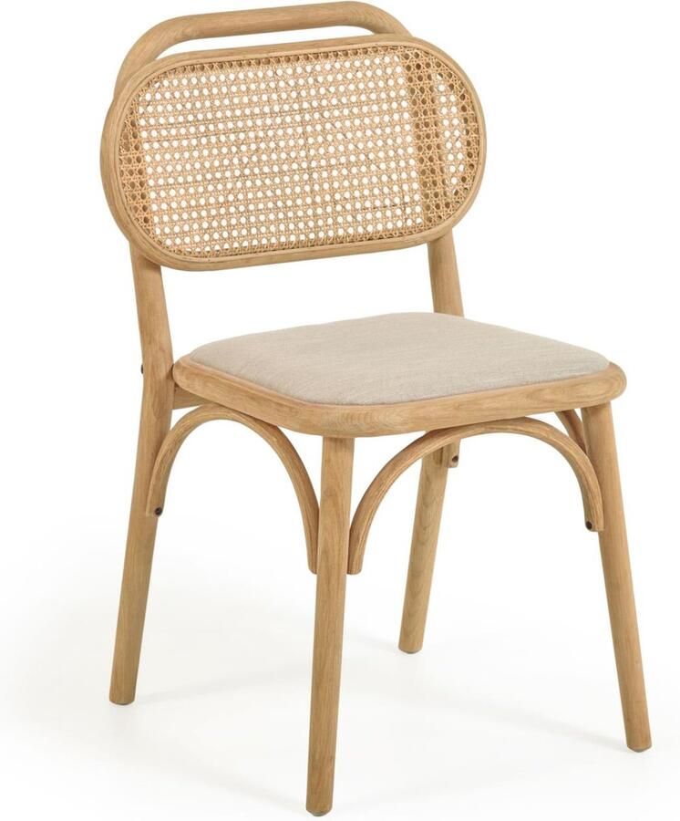 Kave Home Doriane massief eiken stoel met natuurlijke afwerking en gestoffeerde zitting FSC Mix Cred - Foto 2