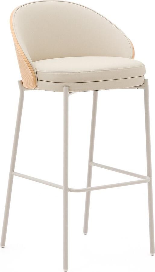 Kave Home Eamy kruk in beige kunstleer essenfineer en afwerking in naturel en beige metaal 75 cm - Foto 3