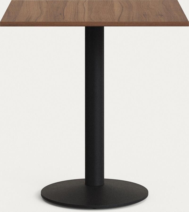 Kave Home Esilda-tafel van noothouten melamine en zwart gelakte metalen poot 70 x 70 x 70 cm