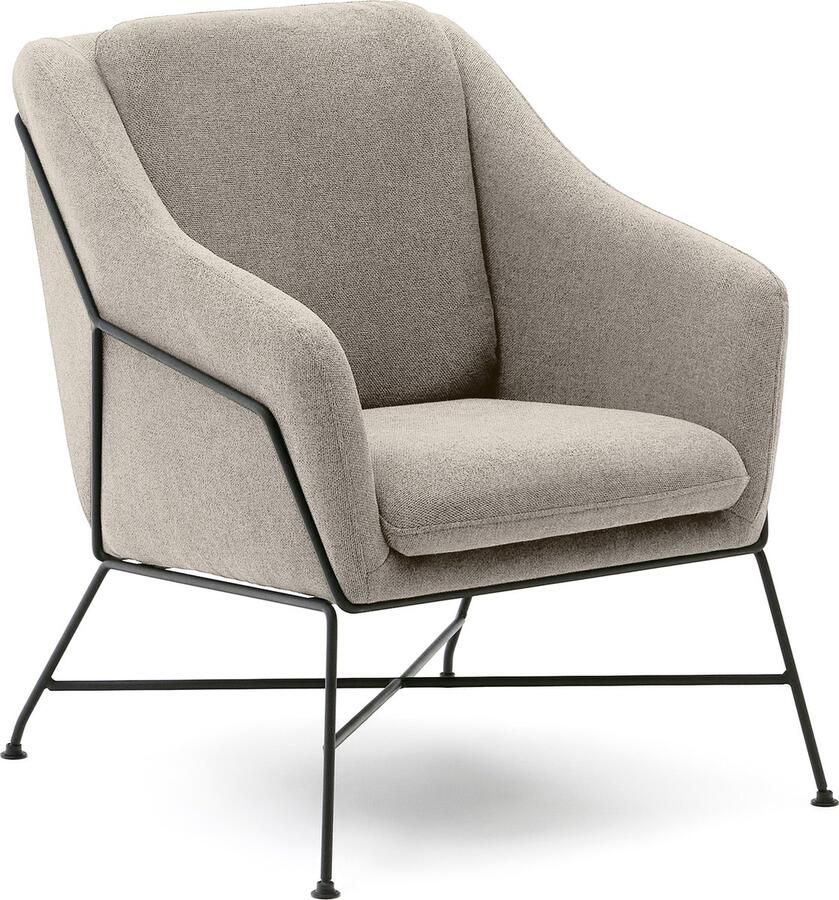 Kave Home Fauteuil met beige flens en stalen poten met zwarte afwerking