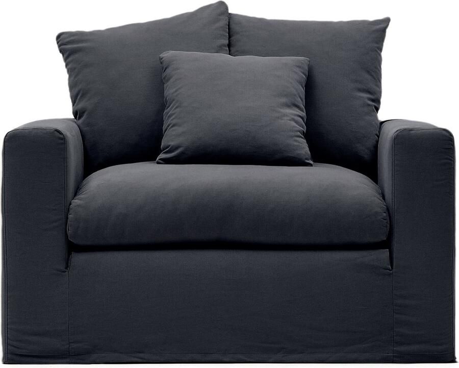 Kave Home Fauteuil Nora met kussen met afneembare hoes van grijsantraciet linnen en katoen 140 cm