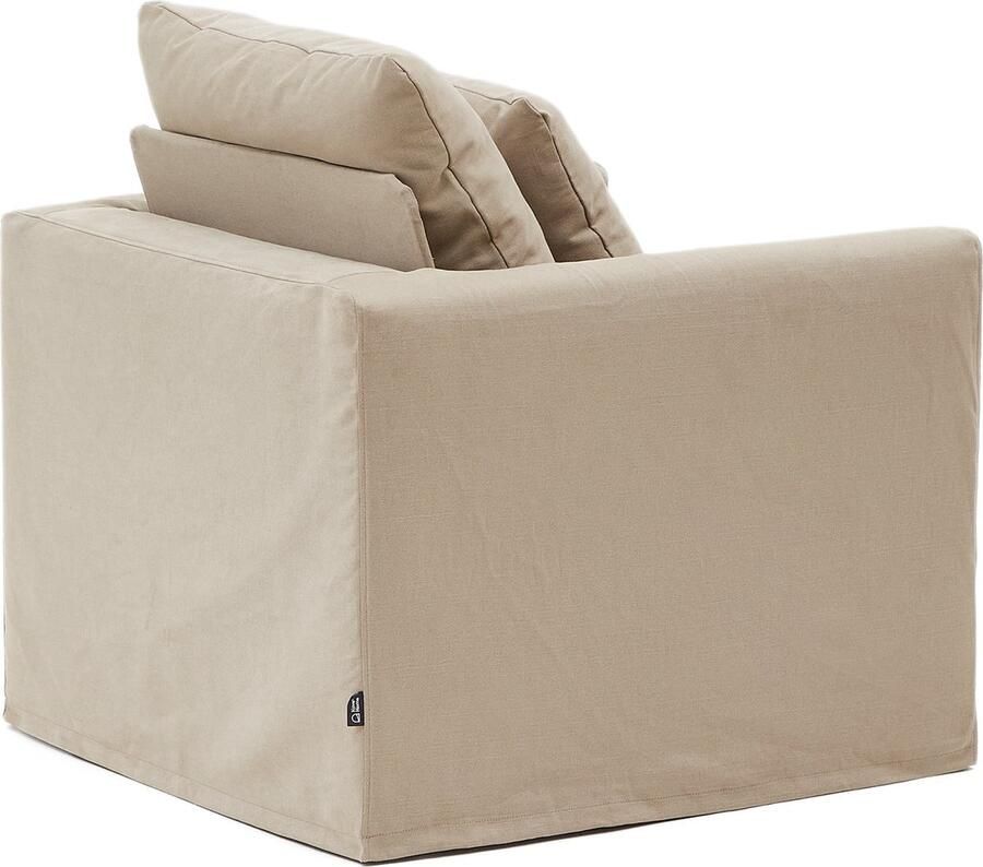 Kave Home Fauteuil Nora met kussen met afneembare hoes van taupe linnen en katoen 92 cm