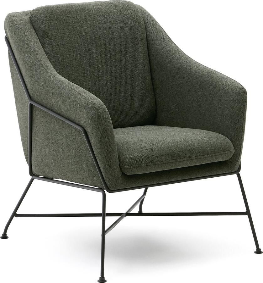 Kave Home Groene Brida-fauteuil met stalen poten met zwarte afwerking