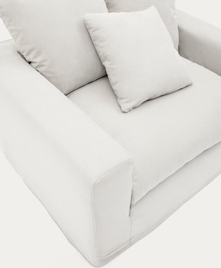 Kave Home Hoes voor fauteuil Nora van ecru linnen en katoen 140 cm