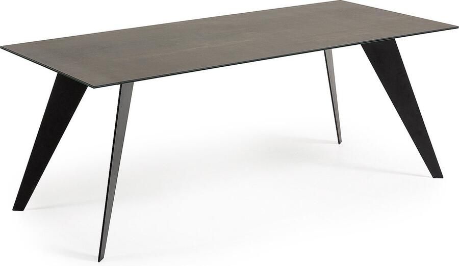 Kave Home Koda tafel 200 cm porselein afwerking Iron Moss benen zwart - Foto 2