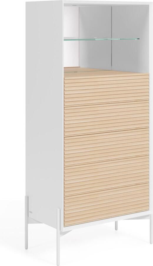 Kave Home Ladekast Marielle met vijf laden van essenhout met witte lak 64 x 142 cm - Foto 2