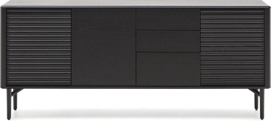 Kave Home Lenon dressoir 3 deuren en 3 laden van massief hout en zwart eikenfineer 200x86 cm FSC Mix