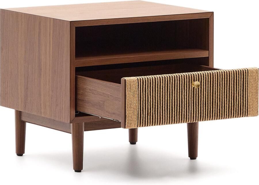 Kave Home Nachtkastje Elan van notenfineer en massief notenhout met koord 51x45cm FSC Mix Credit