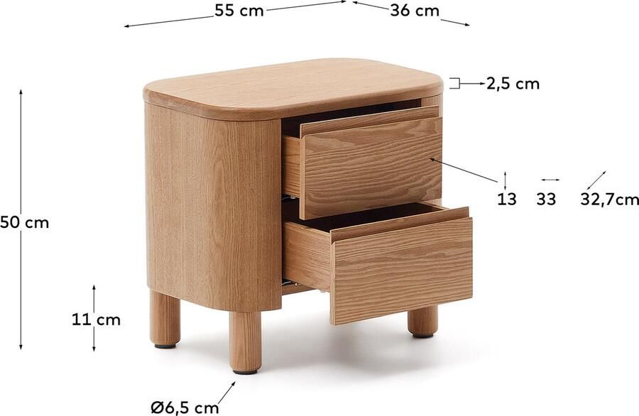 Kave Home Nachtkastje Salaya van FSC Mix Credit en essenmultiplex 55 x 50 cm - Foto 4