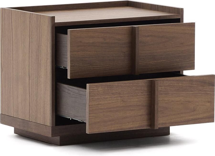 Kave Home Onix nachtkastje met twee laden notenfineer donkere afwerking 60 x 59 cm FSC Mix Credit