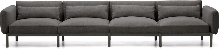 Kave Home Sorells modulaire 4-zits buitenbank met grijze bekleding en aluminium grijs 370 cm
