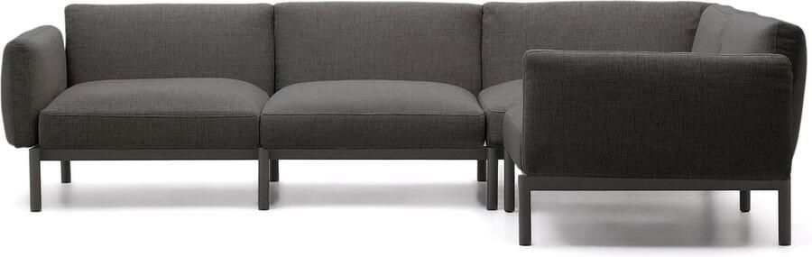 Kave Home Sorells modulaire 5-zits buitenbank met grijze bekleding en aluminium grijs 276 x 191 5 cm