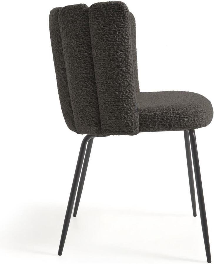 Kave Home Stoel Aniela stoel van zwart bouclé en metalen poten met zwarte afwerking - Foto 3