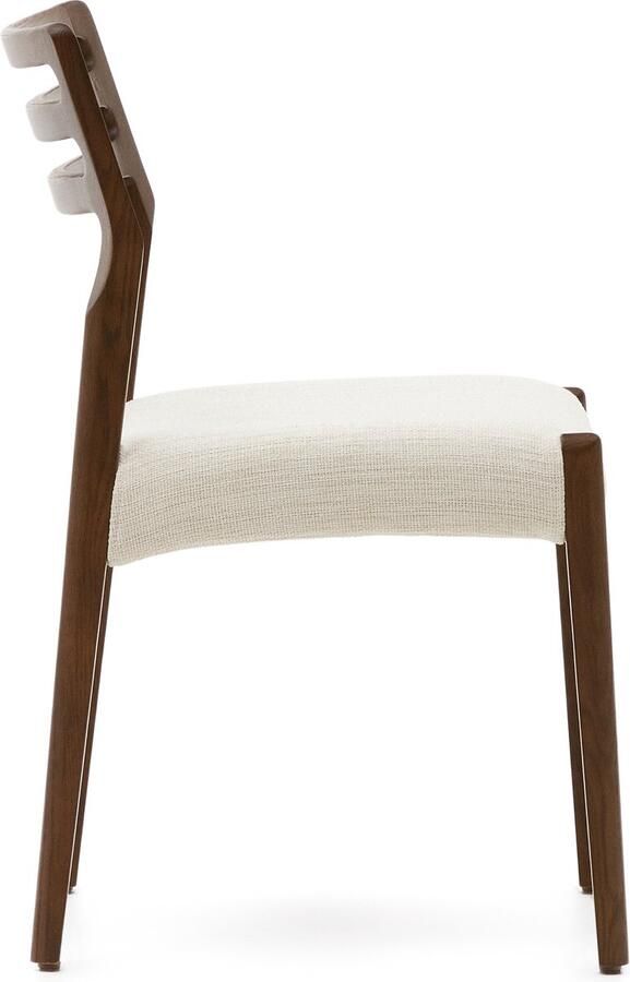 Kave Home Stoel Cudia massief eikenhout in walnoot beige chenille afneembare hoes FSC Mix Credit