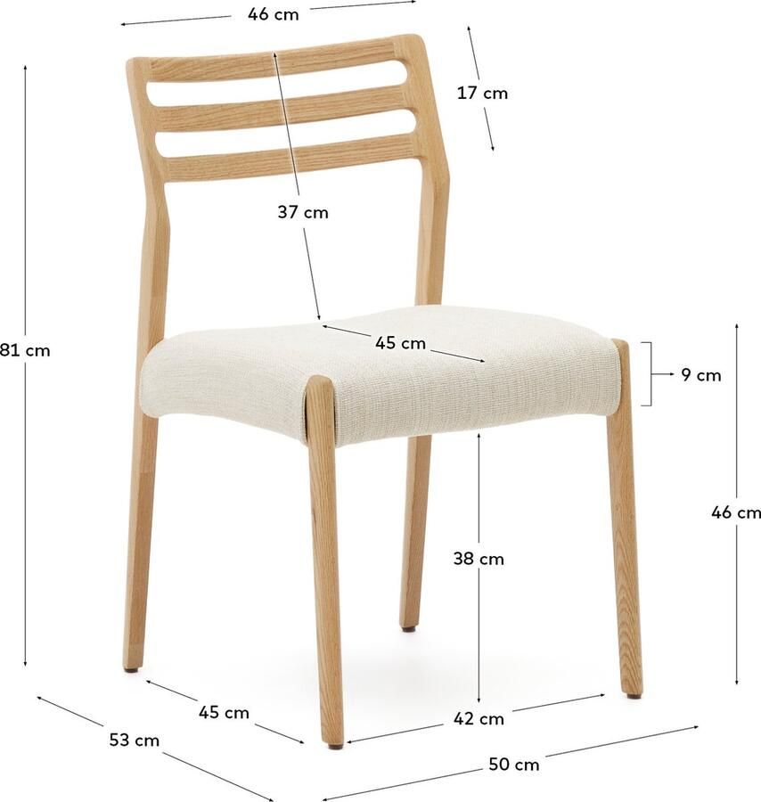 Kave Home Stoel Cudia massief eikenhout naturel beige chenille afneembare hoes FSC Mix Credit