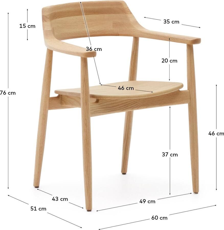 Kave Home Stoel Fondes van massief eikenhout met een natuurlijke afwerking FSC Mix Credit