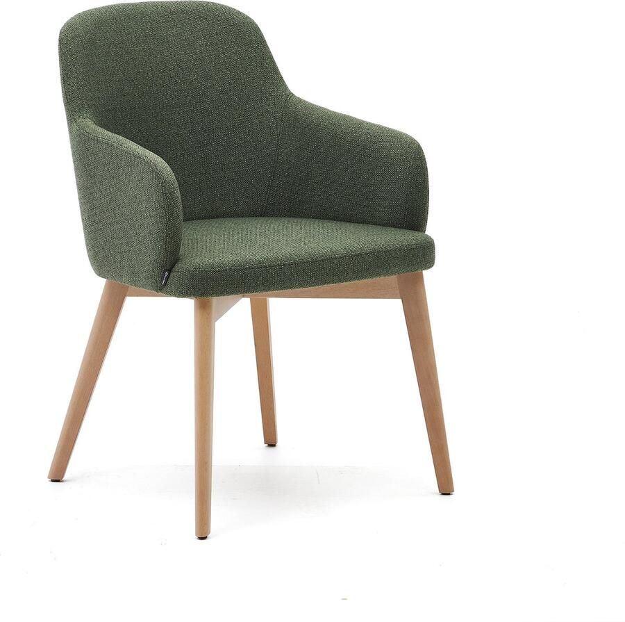 Kave Home Stoel Nelida van FSC 100% massief beukenhout met een natuurlijke afwerking en een groene c