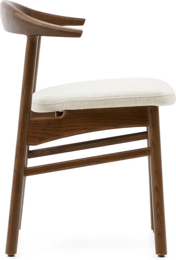 Kave Home Stoel Timons massief eikenhout in walnoot beige chenille afneembare hoes FSC Mix Credit