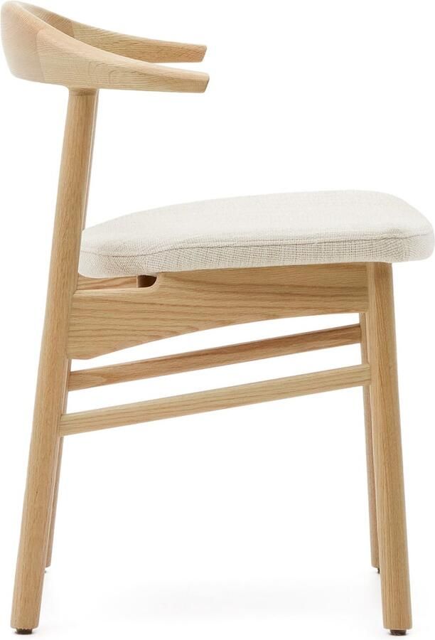 Kave Home Stoel Timons massief eikenhout naturel beige chenille afneembare hoes FSC Mix Credit