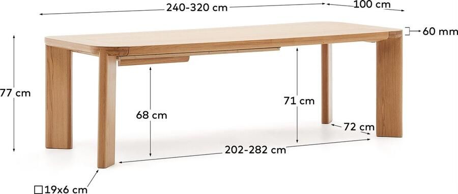 Kave Home Uitschuifbare tafel Jondal van FSC 100% massief eikenhout en -fineer 240 (320) x 100 cm - Foto 3